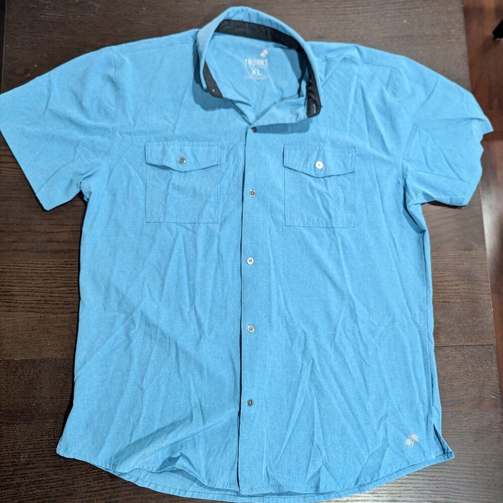 Trunks Surf And Swim Co Button Shirt Short Sleeve Mens XL Blue Polyester Fishing